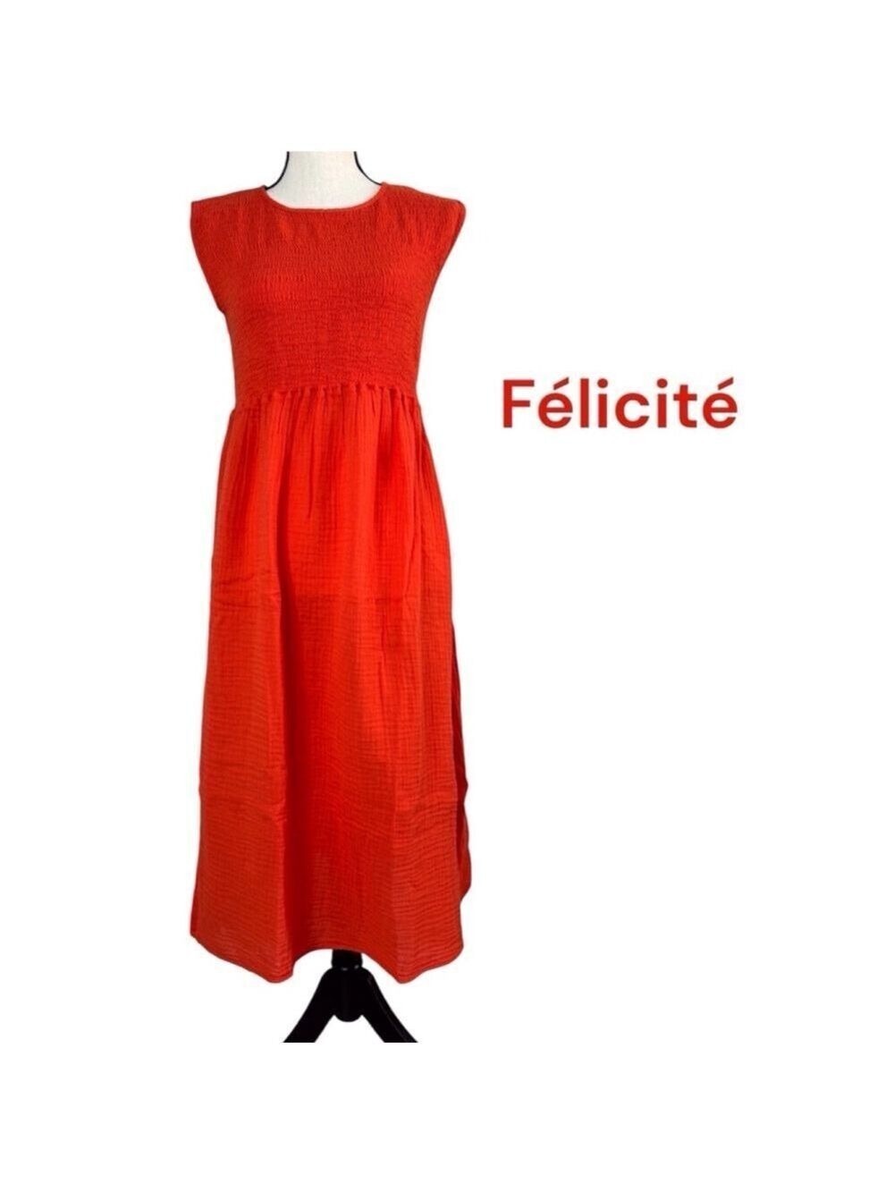 Felicite Dress Cotton Gauze Smocked Tangerine Orange Resortwear Size 8